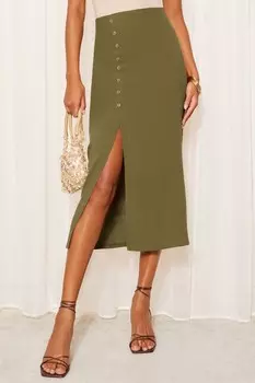 Льняная юбка миди с пуговицами Friends Like These, зеленый