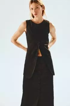 Льняная юбка на пуговицах H&M, черный