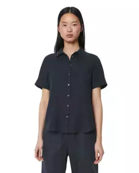 Льняная женская рубашка с коротким рукавом обычного размера MARC O'POLO, темно-синий