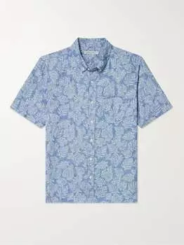 Льняно-жаккардовая рубашка с воротником на пуговицах Atlantic Outerknown, синий