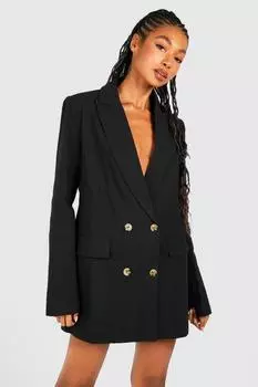 Льняное двубортное платье-блейзер оверсайз boohoo, черный