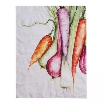 Льняное кухонное полотенце с принтом, потертое камнями - Овощи Simple Day