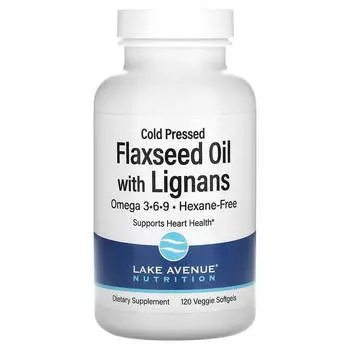 Льняное масло холодного отжима с лигнанами Lake Avenue Nutrition, 120 мягких капсул