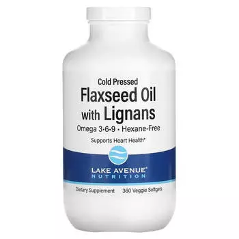 Льняное масло холодного отжима с лигнанами Lake Avenue Nutrition, 360 растительных мягких капсул