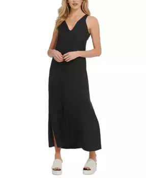 Льняное макси-платье с V-образным вырезом DKNY, черный