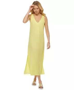 Льняное макси-платье с v-образным вырезом DKNY