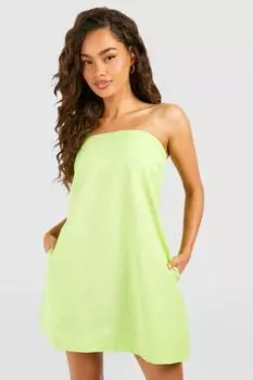 Льняное мини-платье бандо boohoo, зеленый