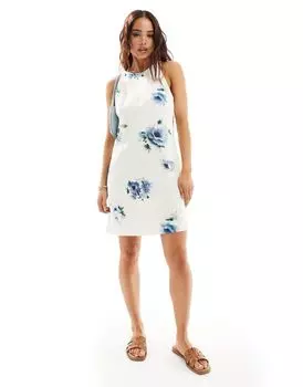 Льняное мини-платье без рукавов с цветочным принтом & Other Stories