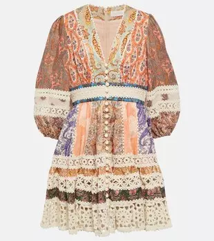 Льняное мини-платье Devi Spliced Billow ZIMMERMANN, разноцветный