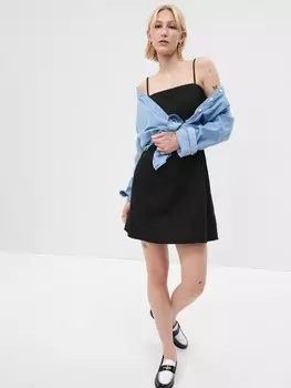 Льняное мини-платье Gap, черный