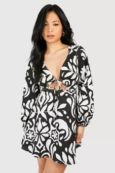 Льняное мини-платье Petite с монопринтом boohoo, мультиколор