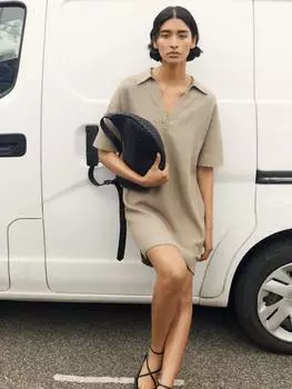 Льняное мини-платье поло orla HUSH, бежевый