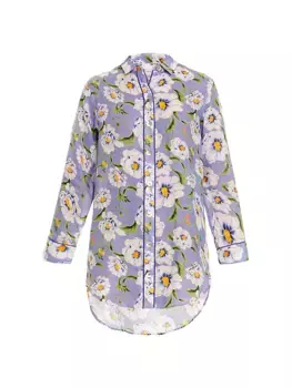 Льняное мини-платье-рубашка с цветочным принтом The Lazy Poet, синий