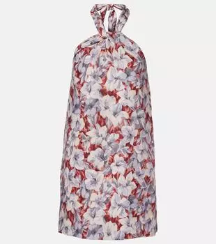 Льняное мини-платье с цветочным принтом на бретелях Luna Posse, разноцветный