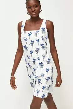 Льняное мини-платье с квадратным вырезом Next, белый