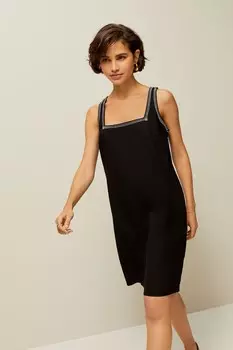 Льняное мини-платье с квадратным вырезом Next, черный