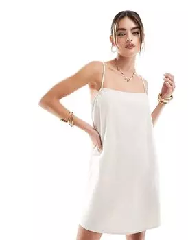 Льняное мини-платье с накидкой кремового цвета Vero Moda