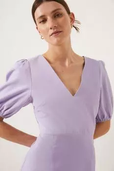 Льняное мини-платье с объемными рукавами Oasis, фиолетовый