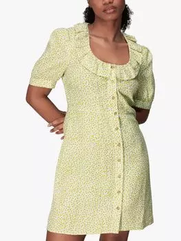 Льняное мини-платье с оборками и цветочным принтом Whistles, Многоцветный