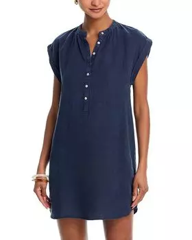 Льняное мини-платье с рукавами-колокольчиками и застежкой "хенли" Bella Dahl, синий