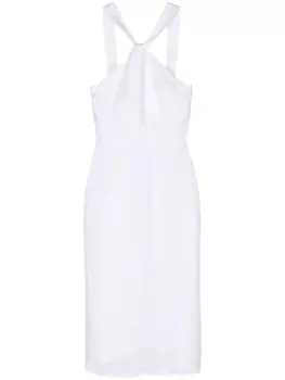 Льняное мини-платье с воротником-халтером 120% Lino, белый