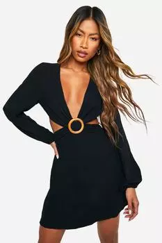 Льняное мини-платье с вырезами boohoo, черный
