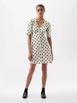 Льняное мини-платье в горошек Gap, белый