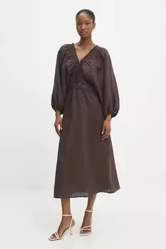 Льняное платье Answear.Lab, коричневый