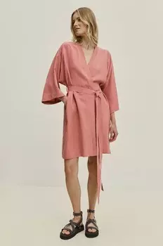 Льняное платье Answear Lab, розовый