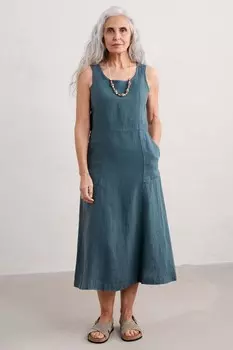 Льняное платье без рукавов с волнами травы Seasalt Cornwall, синий