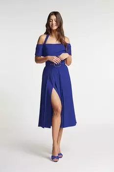Льняное платье Chimera с глубоким разрезом по бокам Alina Cernatescu, синий