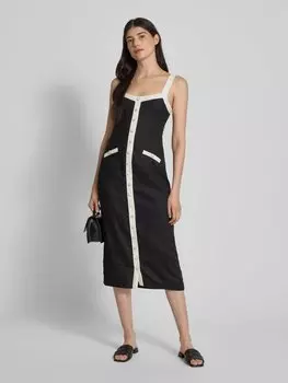 Льняное платье длиной до колена с планкой на пуговицах Forever New, черный