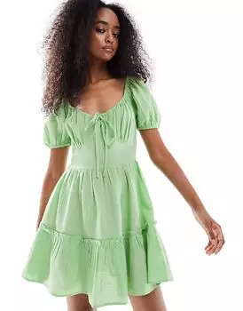 Льняное платье для доярки Wednesday's Girl зеленого цвета