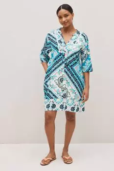 Льняное платье-кафтан Next, синий