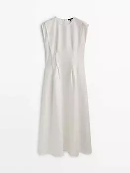 Льняное платье Massimo Dutti Darts And Seam Details, белый