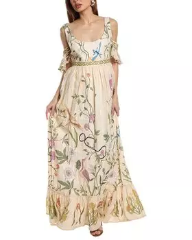 Льняное платье макси Agua by Agua Bendita Paraiso, белый