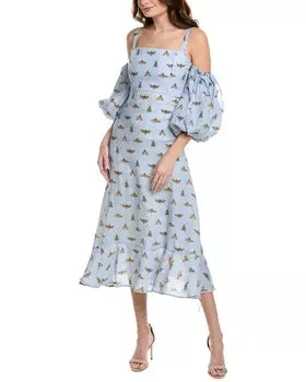 Льняное платье макси Agua by Agua Bendita Polilla, синий