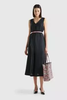 Льняное платье макси Benetton, черный