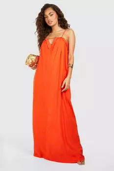 Льняное платье макси boohoo, оранжевый