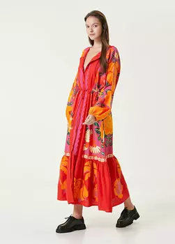 Льняное платье макси оранжевого цвета sunset Farm Rio