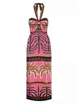 Льняное платье макси с неожиданной символикой Johanna Ortiz, цвет serengeti pink