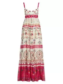 Льняное платье макси с принтом Naki Saloni