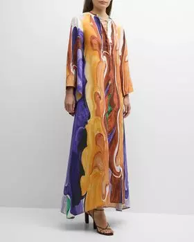 Льняное платье макси со шнуровкой и принтом Rainbow Flames DOROTHEE SCHUMACHER, цвет Rainbow Flames