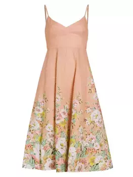 Льняное платье миди Matchmaker Picnic Zimmermann, цвет buff coral floral