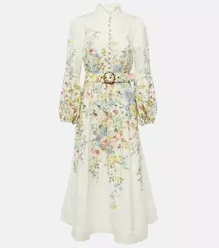 Льняное платье миди matchmaker с цветочным принтом Zimmermann, синий