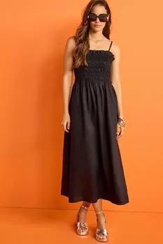 Льняное платье миди на бретелях Next, черный