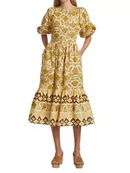 Льняное платье миди RHODE с открытой спиной maryam, желтый