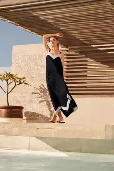 Льняное платье миди с асимметричным подолом Next, черный