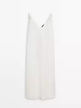 Льняное платье миди с бретелями Massimo Dutti, белый