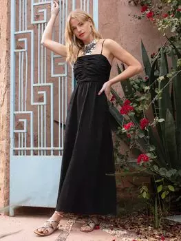 Льняное платье-миди с бретелями Ro&Zo, черный